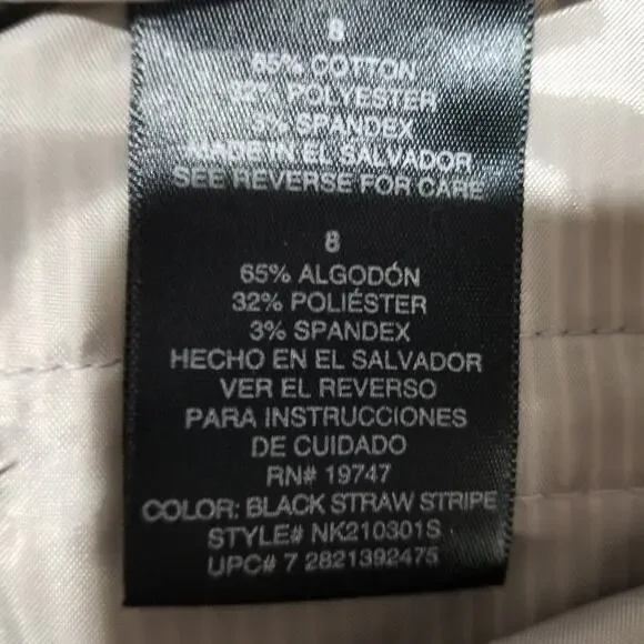 Norma Kamali Pants 8 Black Straw Stripe Crop Ankle Flat Front - Picture 8 of 12